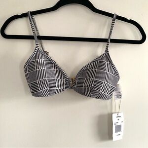 L*SPACE Helena Best I Ever Plaid Bikini Swim Top NEW! Black White